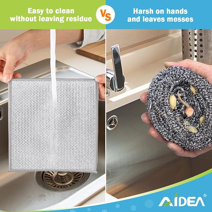 AIDEA Non Scratch Wire Dishcloth 24PK, Wire Dishwashing Rag for Wet and Dry, Dish Cloths for Washing Dishes, Cleaning Pads Steel Scrubber for Cookware, Sinks, Dishes, Stove Tops, 7"×8"