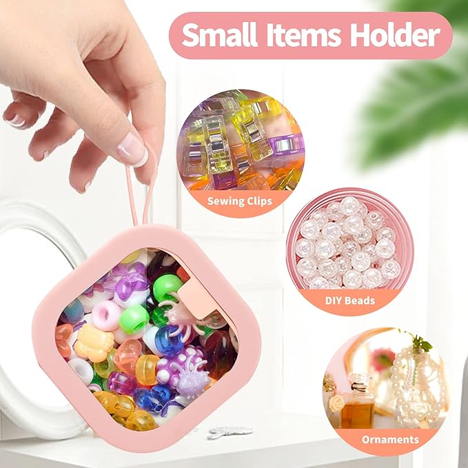 Hair Tie Organizer, 6 Pcs Small Portable Hair Tie Storage Holder Qtip Dispenser for Hair Tie Accessories, Small Items Holder Containers for Home Office Outdoor Travel Organizer, Pink&White