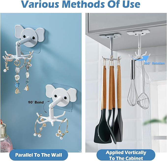 2-Pack 360° Rotating Jewelry Organizer, Self-Adhesive Necklace Hanger for Storing Necklaces, Bracelets, Watches, Rings, Ideal for Walls, Closets, Doors, and Bathrooms (White)