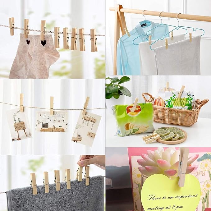 500pcs Large Wooden Clothespins - Heavy Duty Wood Pegs Clothes Pins for Laundry Hanging Clothing - Wood Pins for DIY Crafts