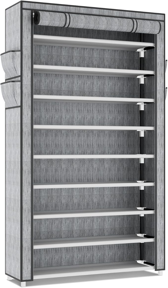 Shoe Rack with Covers 10 Tier Tall Shoe Rack Organizer Large Capacity Shoe Shelf Storage 40 Pairs Space Saving Free Standing Shoe Storage Organizer for Closet, Entryway, Dorm, Printing