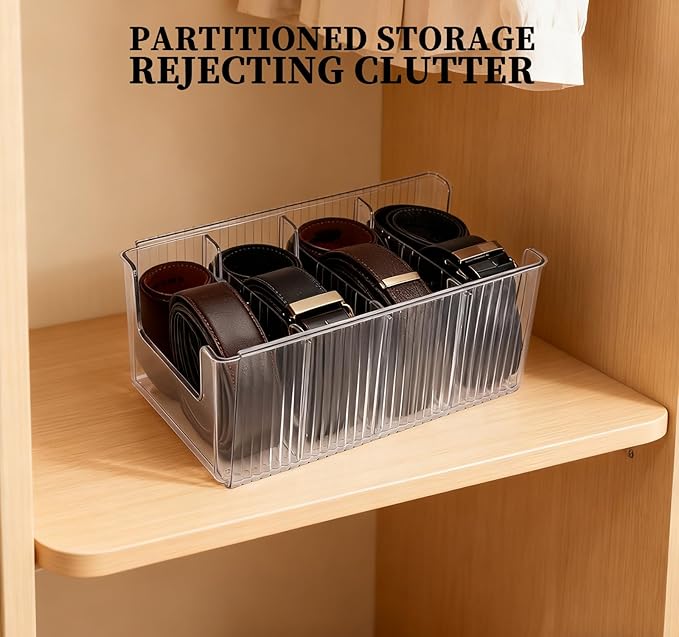 Belt Organizer,2-Piece Set with Transparent Belt Rack and Adjustable Divider for Storing Underwear,Socks,tie Drawers and wardrobes
