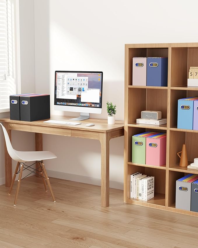 Oterri Cardboard File Organizer Box for Hanging File Folders Letter Size,File Box for Computer Desk,File Cabinet,Working Home,Office,Classroom (Light Pink, Letter Size - 4 Packs)