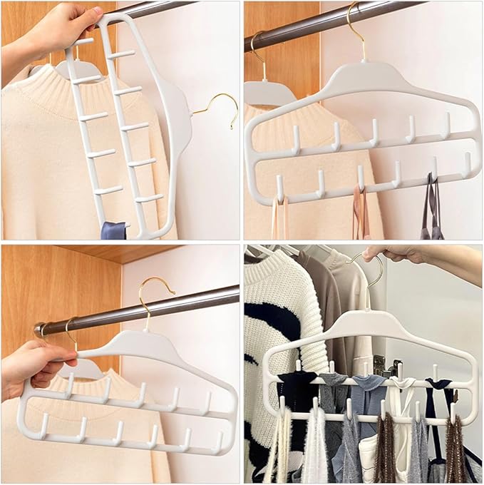 Zerodeko 2pcs Belt Hanger Organizer for Closet with 11 Hooks, Multi-Functional Hanging Rack for Belts Ties Scarves, Large Capacity Storage, Light Gray, Household Accessory Organizer