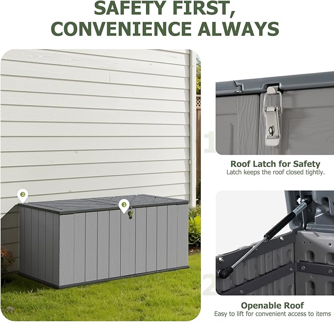 Aoxun 157 Gallon Outdoor Deck Box, Large Resin Storage Box with Lid, Waterproof & UV-Resistant Patio Storage for Cushions, Garden Tools, and Pool Accessories (Grey)