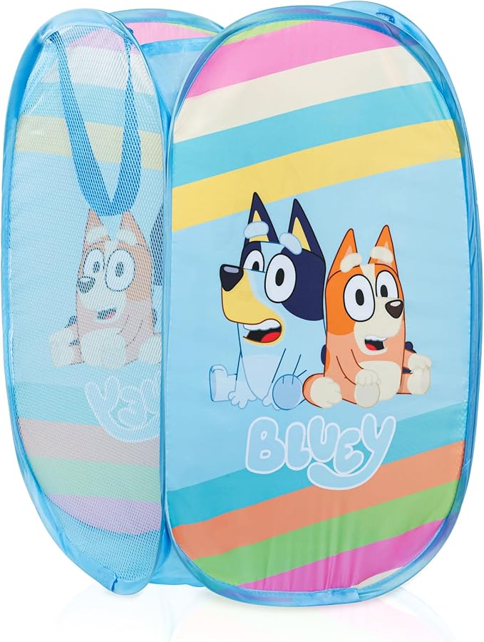 Bluey Pop Up Hamper - Bluey and Bingo Mesh Laundry Basket/Bag with Durable Handles - Storage for Clothes and Toys