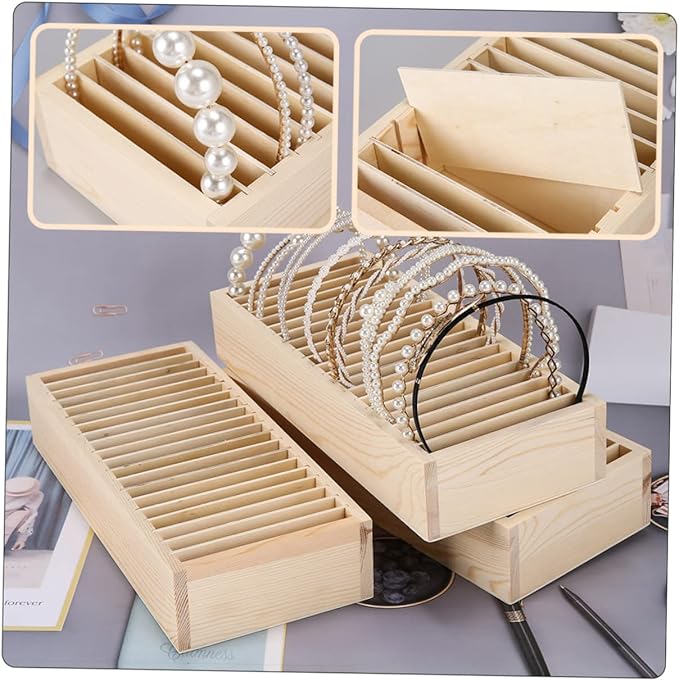 Creative Headband Storage Box Wooden Hair Accessory Organizer with Compartments for Efficient Hairband Display and Storage
