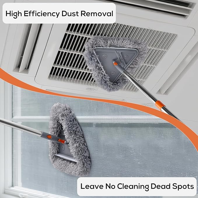 Wall & Base Board Cleaner Tool with 360°Rotating Mop Head, 180°Folding Design for Effortless Baseboards/Ceilings/Wall Cleaning - Adjustable Long Handle Multi-Surface Scrubber & Duster