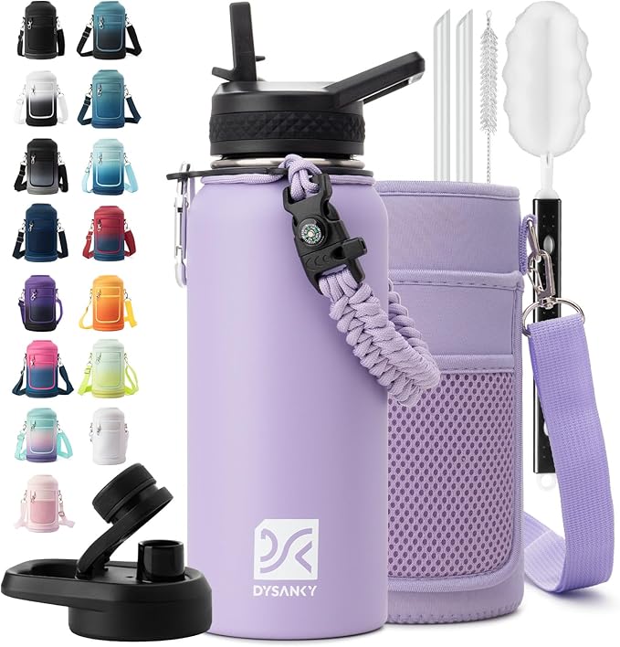 Insulated Water Bottle | Thickened Stainless Steel Vacuum Metal | Portable Sports Water Jug for Gym and Hiking with Straw, Carrier Bag, Handle Strap | BPA-Free 32 oz