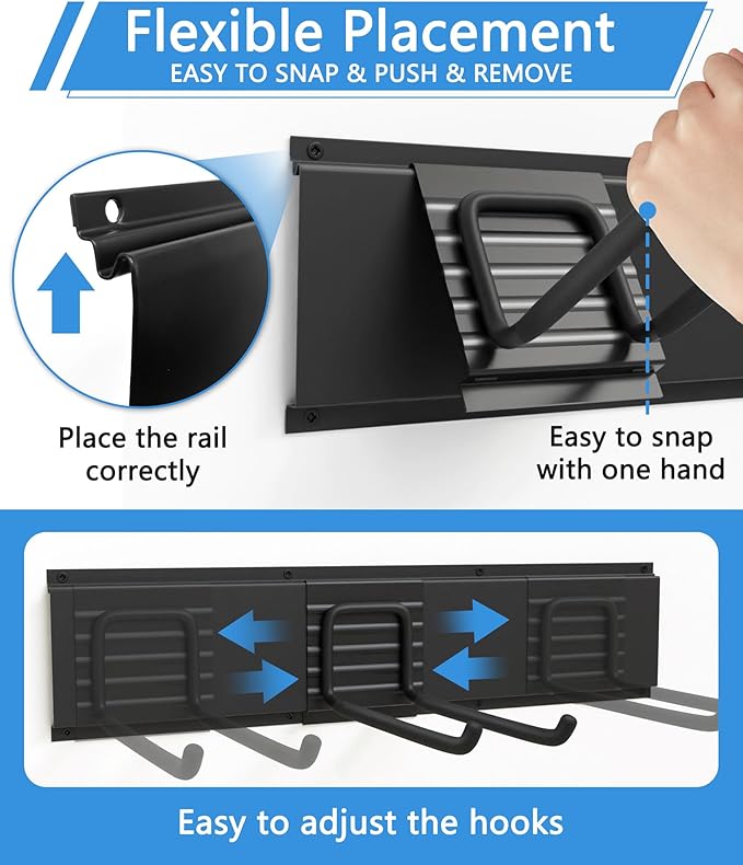 64" Heavy Duty Garage Tool Organizer Wall Mount with 10 Adjustable Metal Hooks, Storage Rack for Garage Organization, Garden Tools, Yard, and Shed Storage, Holds up to 660 lbs