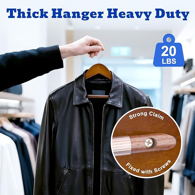HOUSE DAY Wide Shoulder Wooden Hangers 12 Pack, Wood Suit Hangers for Men with Non Slip Pants Bar, Smooth Finish Solid Wood Coat Hanger for Jacket, Pants, Dress, Heavy Clothes Hanger (Walnut)