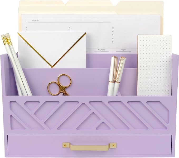 BLU MONACO | Wooden Mail Organizer Countertop with Drawer | Tabletop Organizer with Drawers for Desk | Mail Sorter Organizer Countertop Letter Paper Holder