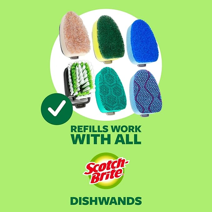 Scotch-Brite Advanced Soap Control Non-Scratch Dishwand Kit, 1 Dish Wand & 5 Sponge Refills, Prevents Leaking, Leak-Free Guarantee, Best for Nonstick Pots and Pans, Glass, Tubs, & Showers