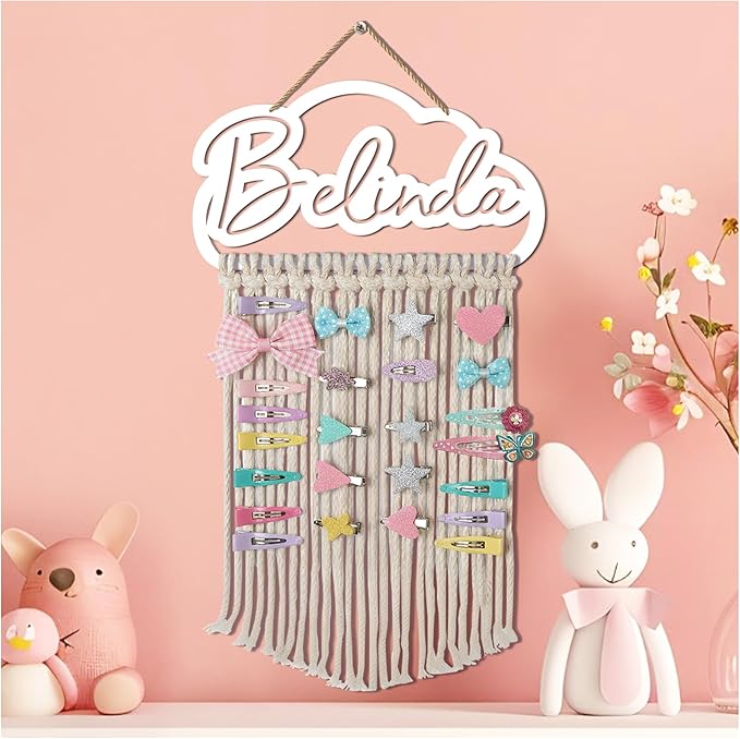 Personalized Valentine’s Day Gift Metal Hair Bow Holder for Girls, Custom Name Jewelry & Headband Organizer, Wall Hanging Storage for Toddler Room Decor (Style2)