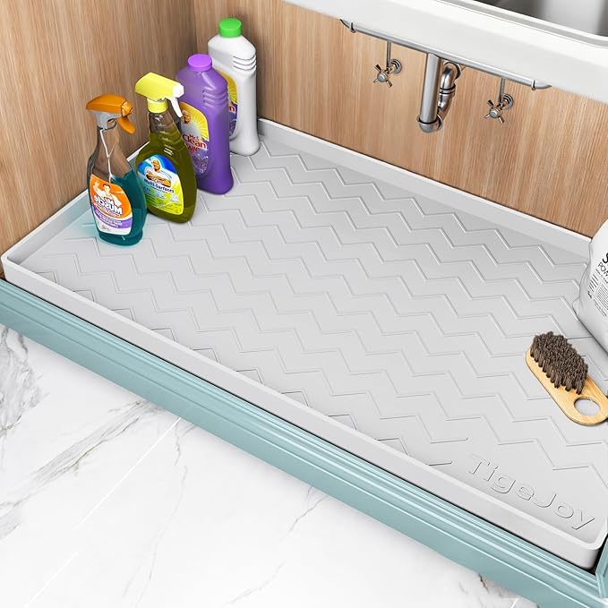 TigeJoy 25" x 19" Under Sink Mats for Kitchen Waterproof, Leak-Proof Silicone Mat Sink Protector and Cabinet Liner, Kitchen Essentials Organizer and Storage, Boot or Shoe Tray, Pet Feeding Mat