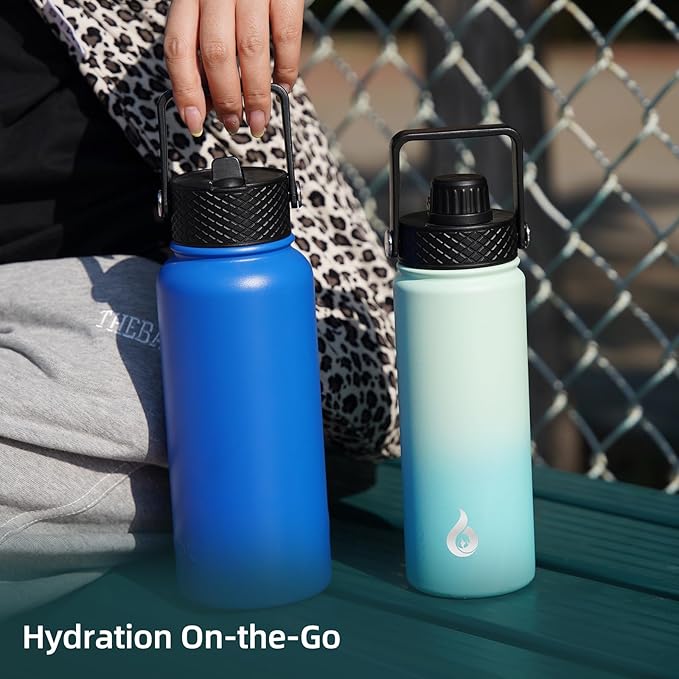 BJPKPK Insulated Water Bottles with Straw Lid, 40oz Stainless Steel Water Bottles with 3 Lids, BPA Free Leakproof Thermo, Tumblers, Cups for Sports, Gym- Rose Pink