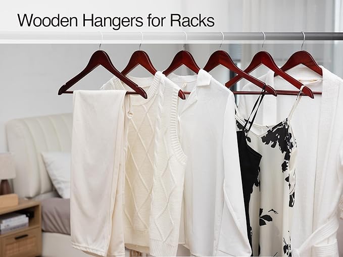StorageWorks Wooden Hangers 30 Pack, Wood Coat Hangers for Closet, Heavy Duty Clothes Hangers for Suits, Shirts, Pants, Jackets, Dark Cherry Color