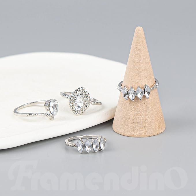 Framendino, 10 Pack Natural Wood Cone Ring HolderJewelry Display Stand Organizer DIY Craft Wooden (Vertical Shaped)