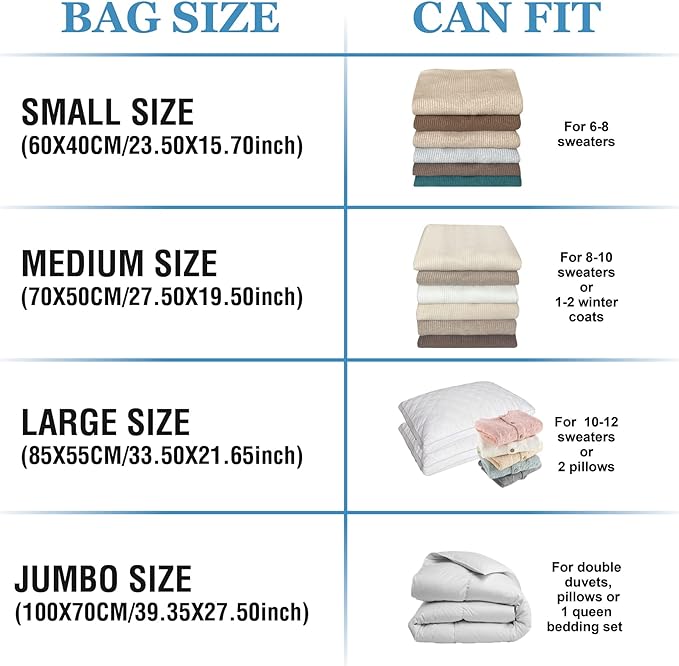 20 Pack Vacuum Storage Bags, Space Saver Vacuum Storage Bags, Vacuum Seal Bags for Clothing, Comfoters, Pillows, Blanket, Bedding
