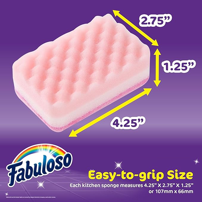 Fabuloso Sponges, Rainbow - Scratch-Free Scrubber for Dishes and Surfaces - Dishwashing Sponge for Bold and Bright Cleaning Experience, 4 Count