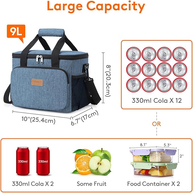 Lifewit Medium Lunch Bag Insulated Lunch Box Soft Cooler Cooling Tote for Adult Men Women, Light Blue 12-Can (9L)