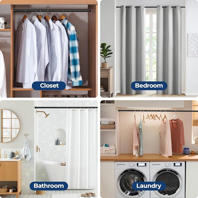 Mavivegue Closet Rod, 17 to 28 Inch Adjustable Closet Rods for Hanging Clothes, Heavy Duty Tension Rod, Black Curtain Rod, for Closet, Wardrobes, Bathroom, Laundry