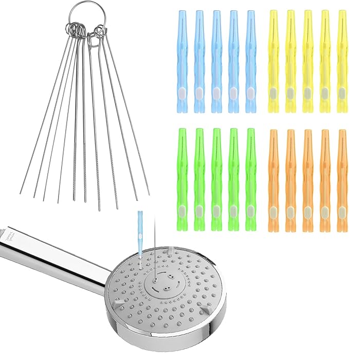 20pcs Shower Head Cleaner Brush & 10pcs Picks, Shower Head Cleaning Remover Brush Tool for Unclogging Unclogger Small Hole Tiny Mini Nozzle Pore Gaps Jewelry (4 Colors)