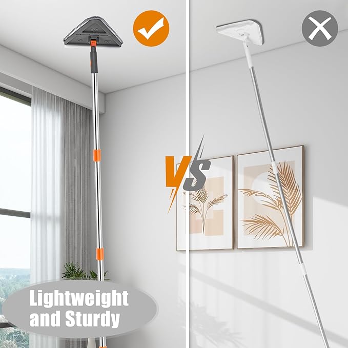 Baseboard Cleaner Tool with Handle, Folding Wall Mop with 86" Extension Pole, Swivel Wall Cleaner Mop with Squeegee, 8 Reusable Pads for Baseboard, Wall, Ceiling, Window, Floor, Furniture