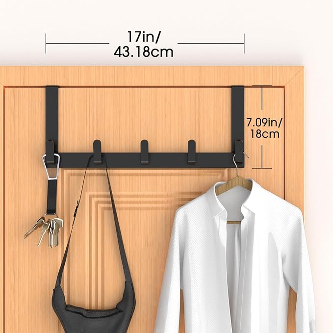 Over The Door Hooks Hanger, Heavy Duty Rack for Winter Coat, Fits 1 3/8" Doors, L7U - Bathroom Accessories and Towel Organizer Holder, Matte Black