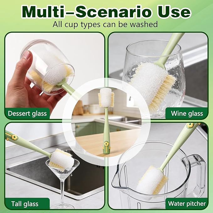 5-in-1 Bottle Cleaning Brush Set, Multifunctional Kitchen Lid Scrubber with Long Handle, Portable Brush Tools for Cups, Hard Bristle Sponge Head(2 Pack)
