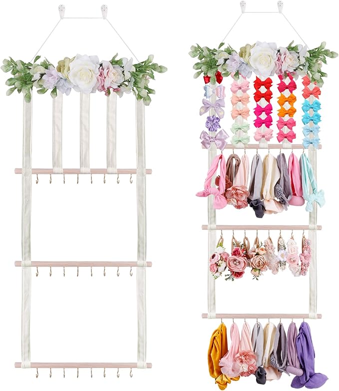 Headband Holder Bow Organizer for Girls, Hair Clips Bows Holder Baby Headbands Storage Personalized Hair Accessories Storage Organizer Wall Hanging Decor for Nursery Room Closet