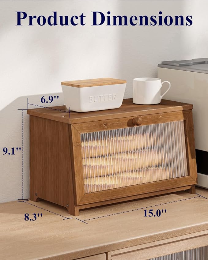 Kitsure Bamboo Bread Box Single Layer Kitchen Countertop Storage Organizer Natural Brown