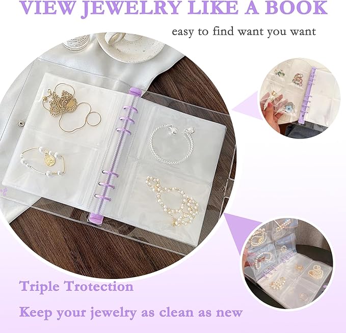 Travel Jewelry Organizer Book, High Capacity Clear Jewelry Storage Book with Portable Thick PVC Pouches,Jewelry Organizer Bags for Earrings Necklace and Rings