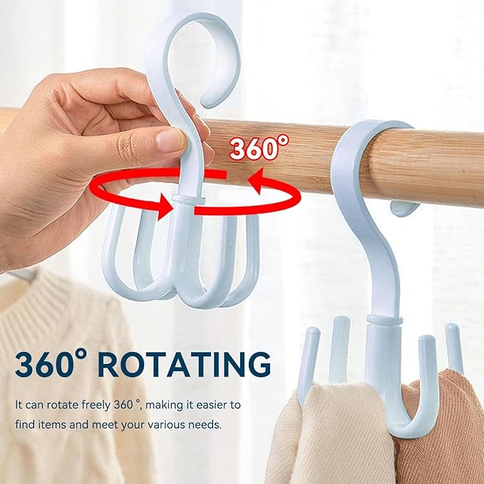 2PCS Rotating Handbag Hanger, 360 Degree Rotating Closet Organizers with 4 Claws, Scarf Tie Rack Hooks for Belts 4 Colors, Multifunctional Closet Handbag Hook Scarf Hanging Rack for Bedroom(Blue)