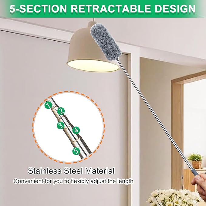 4 Pack Small Microfiber Feather Duster, with 13" to 30" Extendable Pole, Microfiber Head, Cleaning Tool for Cleaning Office, Car, Computer, Furniture, Sofa (Orange/Blue/Green/Gray)