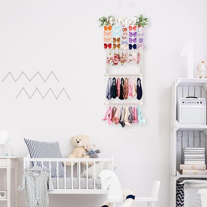 Hanging Hair Accessories Organizer, Hair Clips Storage Holder, Hair Bow Holder Organizer, Headband Holder, Hair Accessories Storage Display Wall Hanging Decor for Women Girls Room Closet(White-green)