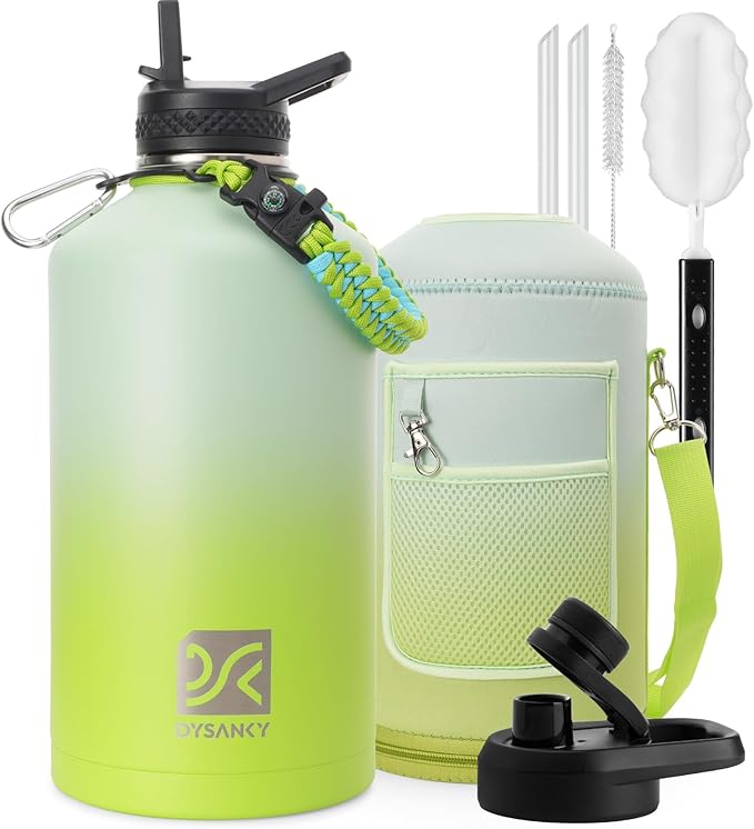 1 Gallon Insulated Water Bottle | Upgraded Thickened Stainless Steel Metal Portable Sports Large Water Jug for Gym and Hiking with Carrier Bag, Handle Strap | BPA-Free 128 oz