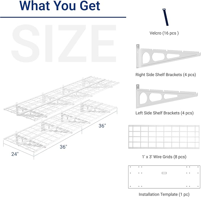 FLEXIMOUNTS 2-Pack 2x6ft Garage Shelving with Hooks 24-inch-by-72-inch Wall Shelf Garage Storage Rack Floating Shelves, White, Classic Series