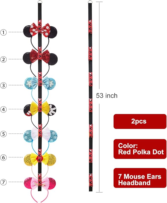 2Pcs Mouse Ears Headband Holder Polka Dot Hanging Wall Display Decor Vertical Headpiece Organizer Hair Bow Accessories Hanger Holder