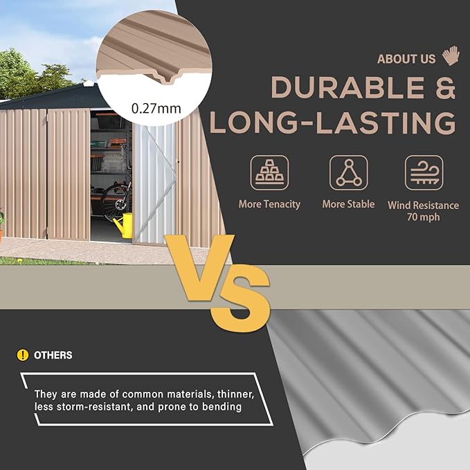 AECOJOY 10' x 12' Shed, Outdoor Storage Shed, Large 12x10 Metal Sheds & Outdoor Storage Clearance Steel Yard Shed with Lockable Doors, Utility and Tool Storage Garden Shed for Backyard, Outside