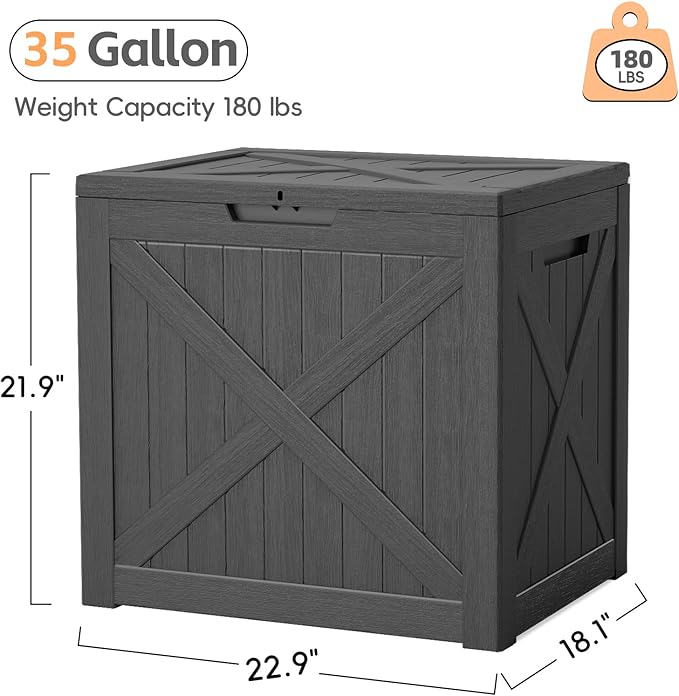Outdoor Storage Box, 35 Gallon Deck Box, Resin Waterproof Patio Storage Bin for Package Delivery, Patio Furniture Cushion, Garden Tools, Pool Accessories, Weatherproof