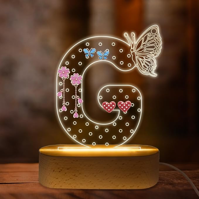 COSHAYSOO Earring Holder Organizer Valentines Day Gifts for Her Girlfriend Cool Birthday Gifts for Wife from Husband, LED Monogram Butterfly Decor Jewelry Display Stand Letter G