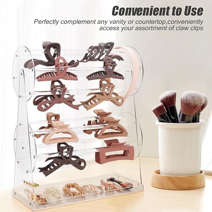 Uquelic Acrylic Claw Clip Organizer, 360-Degree Rotating Hair Clip Organizer, Claw Clip Holder and Storage Display Clear Stand for Women (Bilayer)