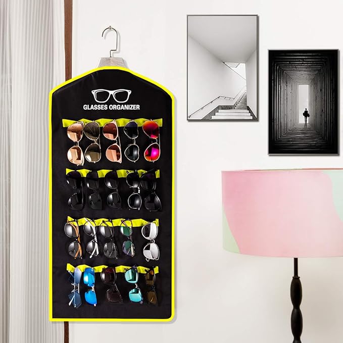 TRIUMPH VISION Wall Sunglasses Organizer Storage 20Slots Dust-Proof - with Garment Bag Hanging Sun Glasses Display Eyeglasses Rack Eyewear Stand for Closet