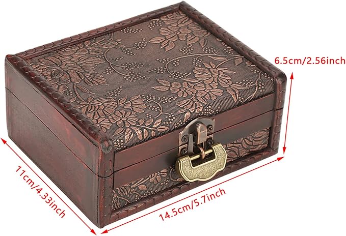 5-Inch Wooden Lock Box, Vintage Keepsake Box with Lock and Key, Small Locking Decorative Box for Jewelry Necklace, Earrings