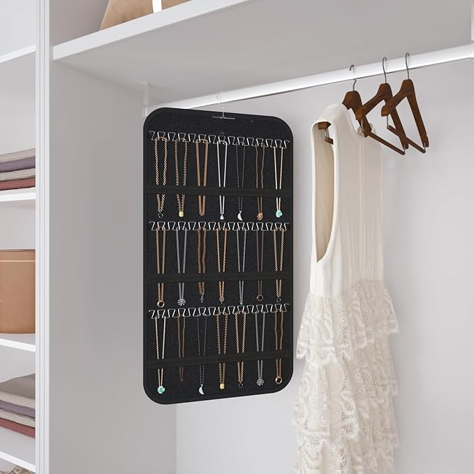 2-Pack Hanging Jewelry Organizer Storage, 40 Pockets 36 Hooks Necklace Earring Necklace Bracelet Ring Organizer, Double - Sided Design, Black
