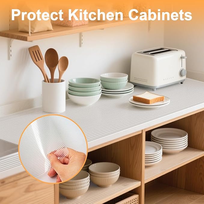 FEXIA Shelf Liners for Kitchen Cabinets Non-Slip Drawer Liner 17.5 Inches x 30 FT Waterproof & Oil-Proof Non Adhesive Durable Material Fridge Liner for Shelves
