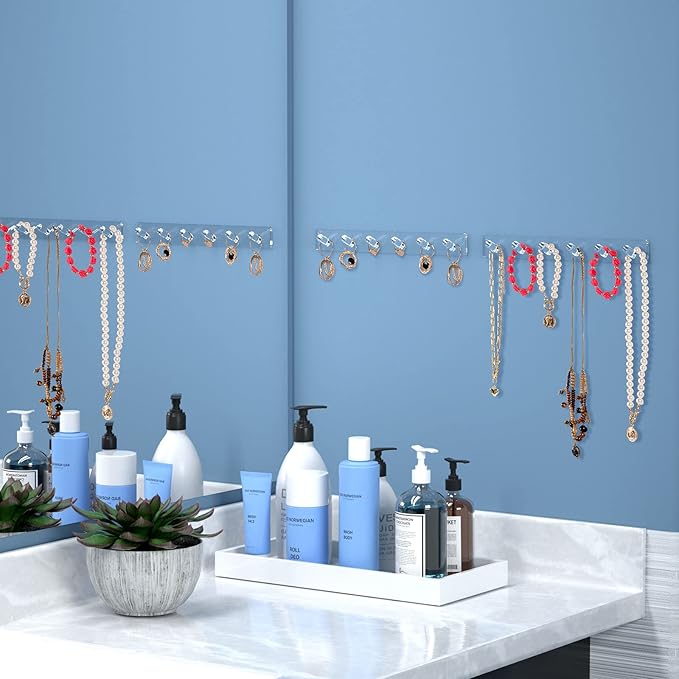 AITEE Necklace Holder, Acrylic Necklace Organizer Wall Mounted with 6 Hooks, for Hanging Necklace, Jewelry, Bangles, Bracelets and Rings, Best Gifts for Girls and Women(2 PACK)