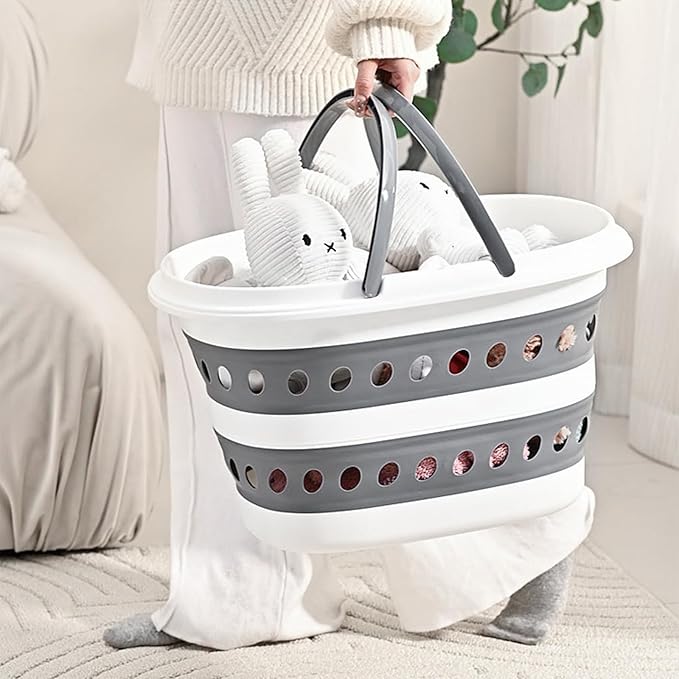 2 Pack Compact Collapsible Laundry Basket, Small Size Pop-Up Hamper Perfect for Bedroom Side,Bathroom,Travel, Not for Large Families, Foldable with Handle, Measures 16 x 12.5 x 9.5 In, (Gray)