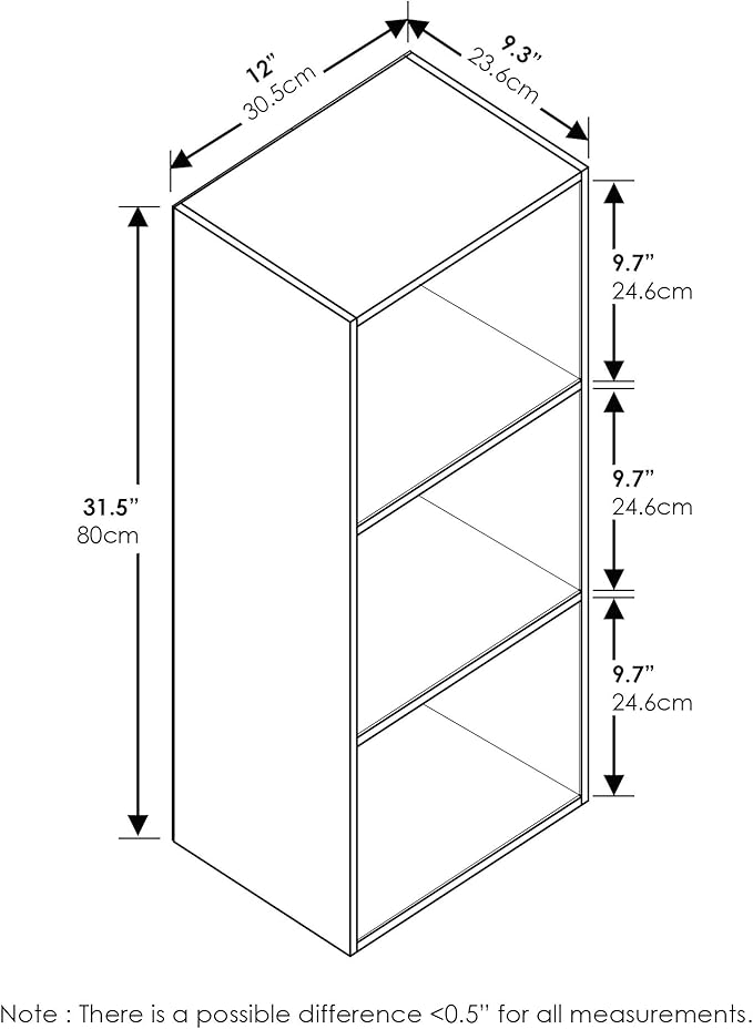 Furinno LUDER Book Shelf, 3-Cube Bookshelf, Bookcase with Open Shelves, 9.3 x 12 x 31.5, for Living Room, Bedroom, Home Office, White/Light Blue